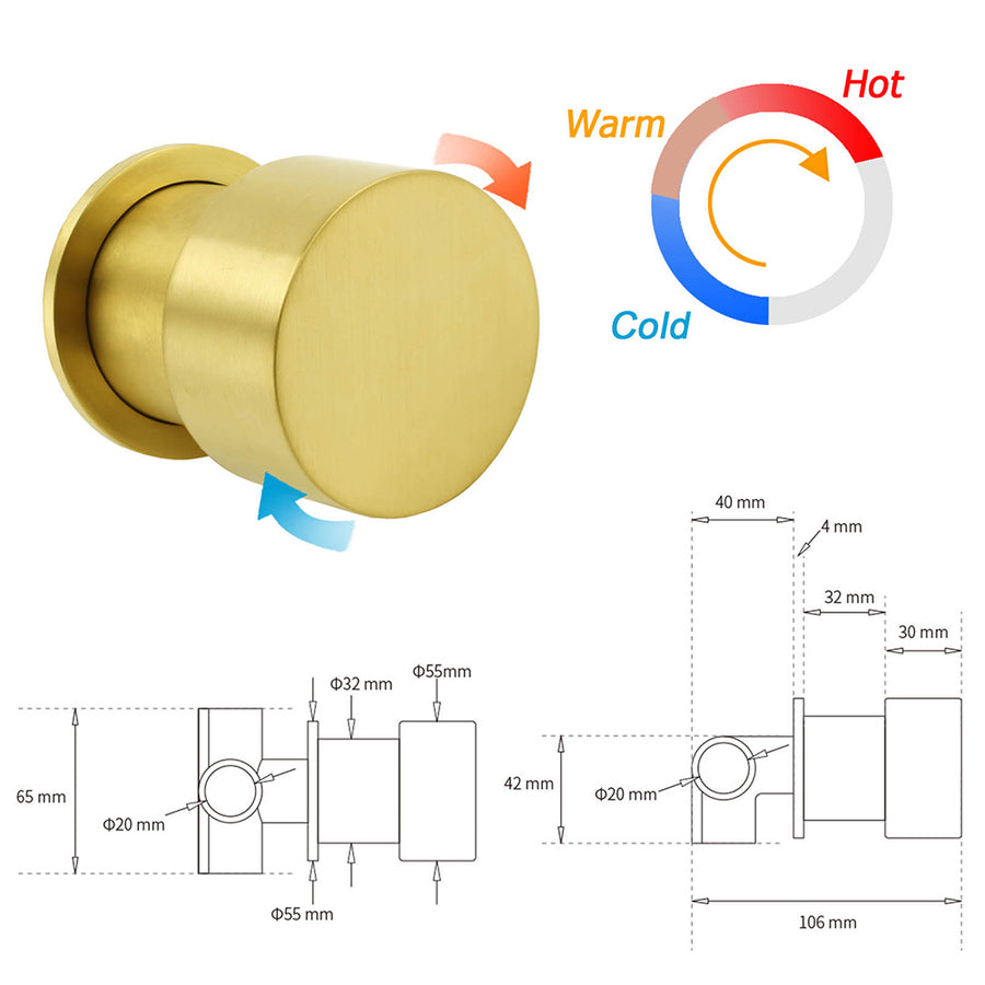 WELS Brushed Gold Dual Shower Set 8" Round Head 3 Mode Handheld Rose Sliding Rail Mixer Valve