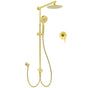 Brushed Gold Twin Shower 8" Round Head 3 Mode Handheld Rose Sliding Rail With Mixer Set