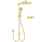 WELS Brushed Gold Round 12" Shower Head 3 Mode Handheld Rose Sliding Rail Twin Taps Set