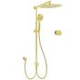 Brushed Gold Dual Round Shower 12" Top Head 3 Mode Handheld Sliding Rail Arm Mixer Valve