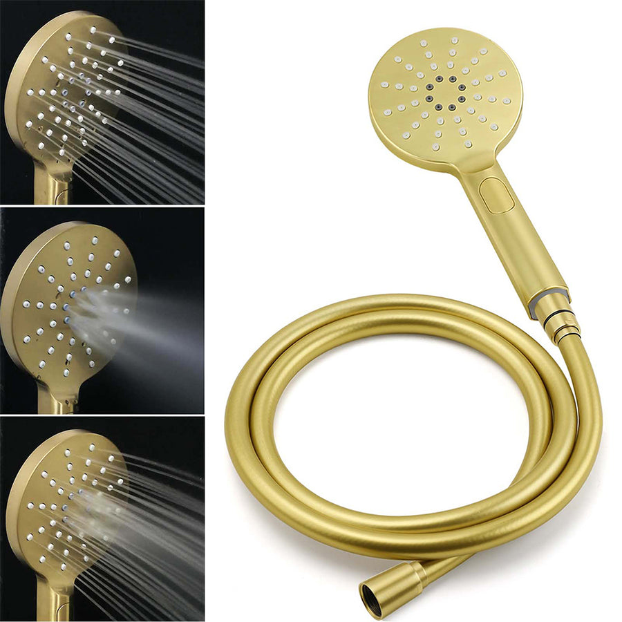 Brushed Gold Dual Round Shower 12" Top Head 3 Mode Handheld Sliding Rail Arm Mixer Valve