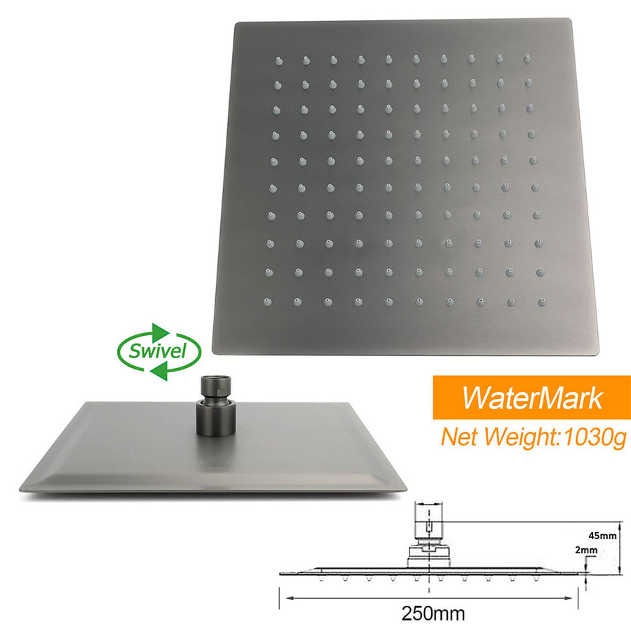 WELS Gun Metal 2in1 Shower Set Square 10" Rain Head Handheld Adjustable Silde Rail Combo