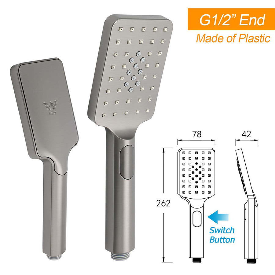WELS Gun Metal 2in1 Shower Set Square 12" Rainfall Head Handheld Adjustable Silde Rail Combo