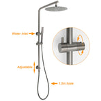 WELS Gun Metal 2in1 Round Shower 10" Rain Head Single Mode Handheld Sliding Rail Twin Taps Set
