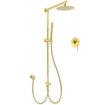 WELS Brushed Gold Twin Shower 8" Round Head One Mode Handheld Rose Sliding Rail With Mixer Set