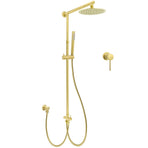 Brushed Gold Twin Shower 8" Round Head Single Mode Handheld Rose Sliding Rail Small Face Mixer Set