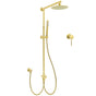 Brushed Gold Twin Shower 8" Round Head Single Mode Handheld Rose Sliding Rail Small Face Mixer Set