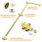 Brushed Gold Twin Shower 8" Round Head Single Mode Handheld Rose Sliding Rail Small Face Mixer Set