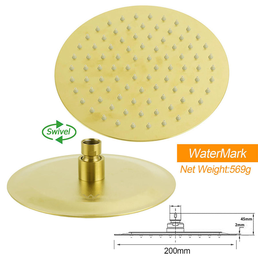 Brushed Gold Twin Shower 8" Round Head Single Mode Handheld Rose Sliding Rail Small Face Mixer Set