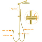 Brushed Gold Twin Shower 8" Round Head Single Mode Handheld Rose Sliding Rail Small Face Mixer Set