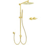 WELS Brushed Gold Round 12" Shower Head Single Mode Handheld Rose Sliding Rail Twin Taps Set