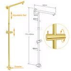 WELS Brushed Gold Round 12" Shower Head Single Mode Handheld Rose Sliding Rail Twin Taps Set