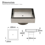 Stainless Steel 100mm Square Tile Insert Shower Grate Floor Drain 50mm Outlet