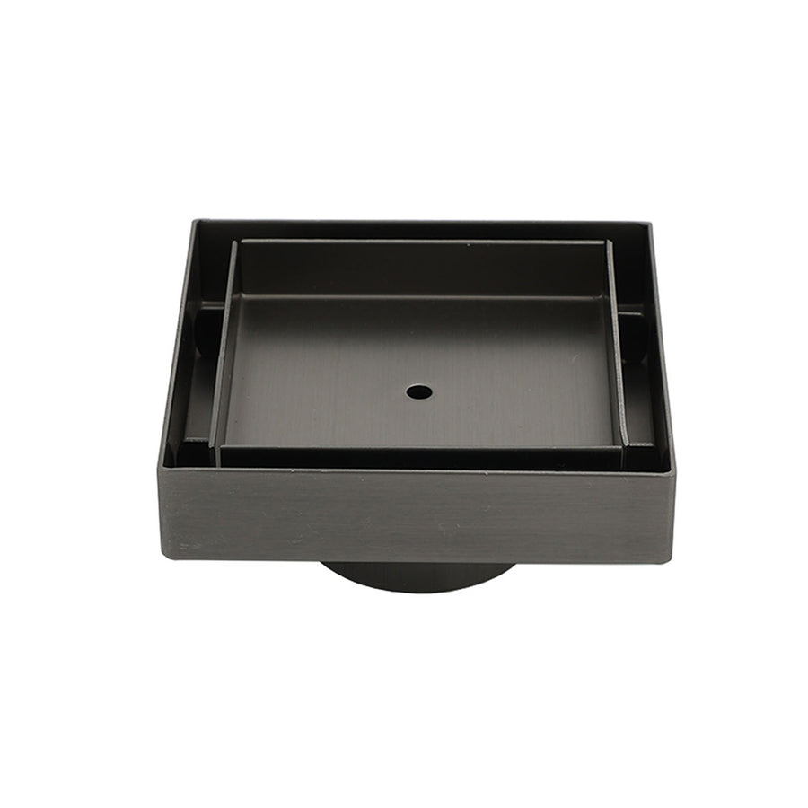 Gun Metal 100mm Square Tile Insert Floor Drain Small Shower Grate 50mm Waste Set