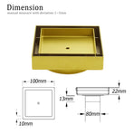 Brushed Gold 100x100mm Tile Insert Floor Drain Square Shower Grate 80mm Waste