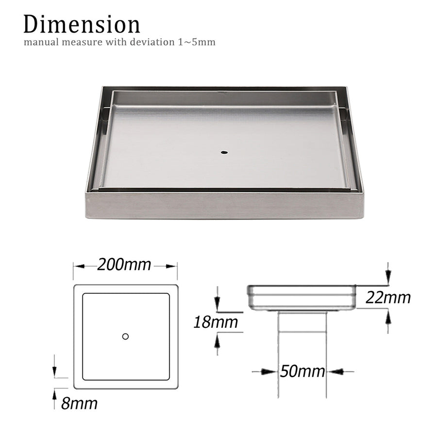 Bathroom 200x200mm Big Square Tile Insert Floor Drain Shower Grate 50mm Waste