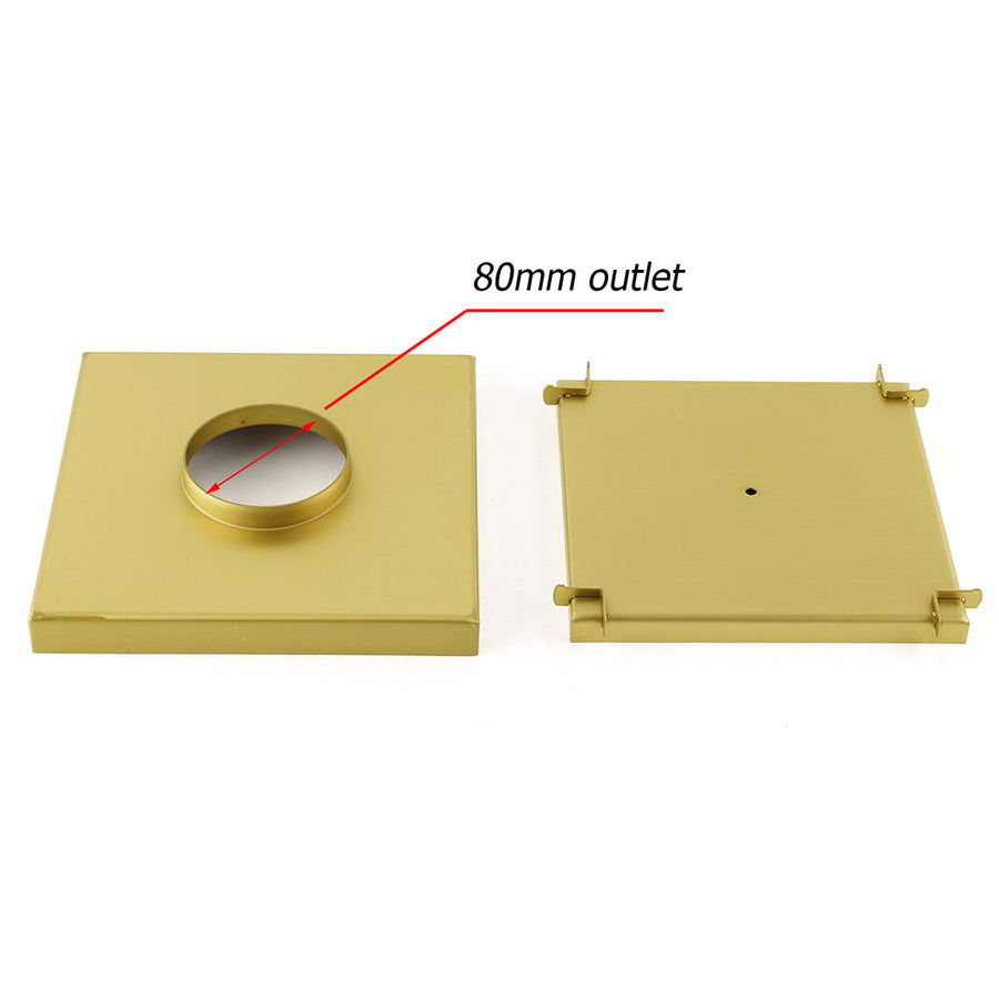 Brushed Gold Large 200mm Tile Insert Bathroom Floor Drain Grate 80mm Waste Outet
