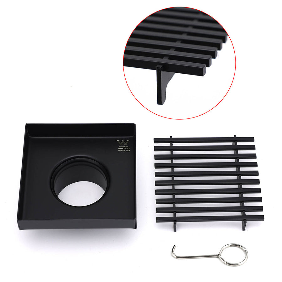 Matt Black 100mm Square Strip Fence Shower Grate Bathroom Floor Drain 50mm Waste