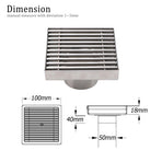 Bathroom SUS 100mm Square Strip Fence Sword Shower Grate Floor Drain 50mm Outlet