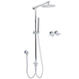 WELS Chrome Round 8" Thin Rainfall Head Metal Handheld Sliding Rail Arm Dual Shower Twin Taps Set