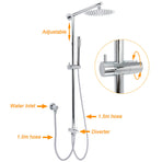 WELS Chrome Round 8" Thin Rainfall Head Metal Handheld Sliding Rail Arm Dual Shower Twin Taps Set