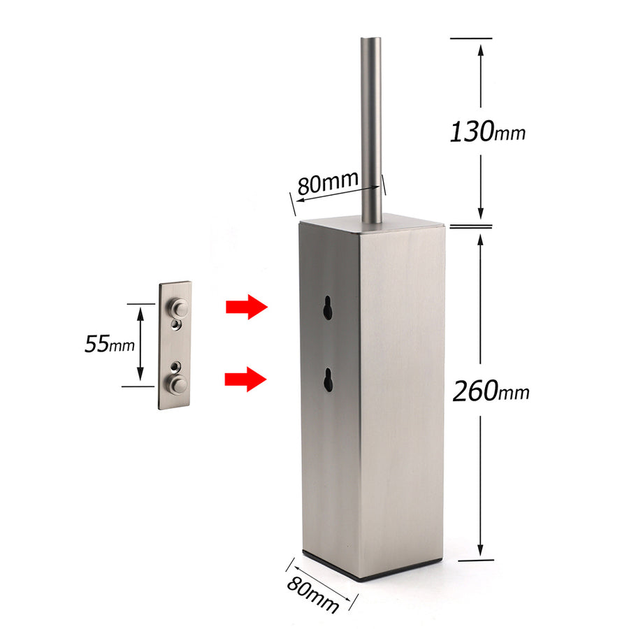 Brushed Nickel Cubic Square Toilet Brush Stainless Steel Wall Mounted Holder Cup
