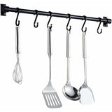 Kitchen Utensil Wall Bar Black, Kitchen Shelf Bar with 6 Removable Hooks Wall Mount Shelf Door Rack for Kitchen Utensils, 40CM