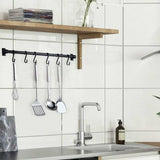 Kitchen Utensil Wall Bar Black, Kitchen Shelf Bar with 6 Removable Hooks Wall Mount Shelf Door Rack for Kitchen Utensils, 40CM