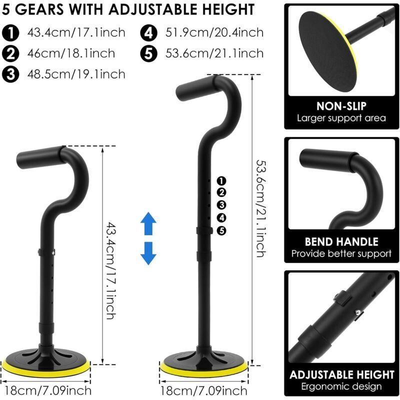 Help to Get Up Yellow, Stability Adjustable Height Bed for Elderly People Cane with Help to Get Up from the Ground