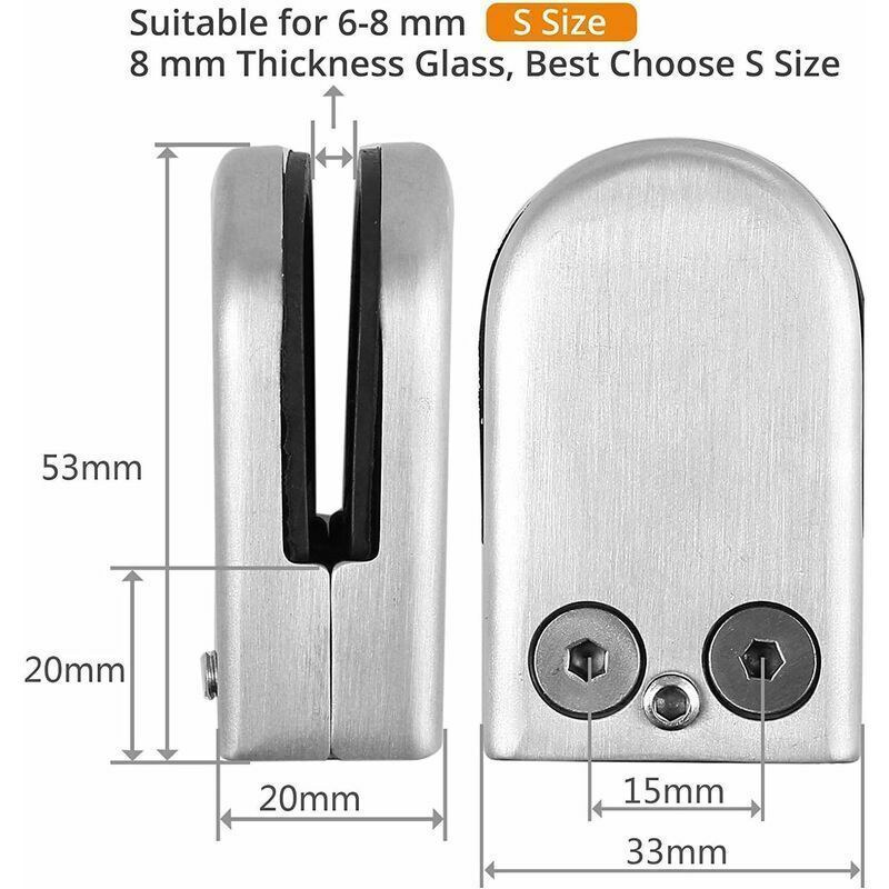 4 Pcs Glass Clamp Bracket Stainless Steel Glass Clips Clamps Adjustable Glass Brackets Flat Back Connection Clamp for Balustrade Hand Running, 68mm