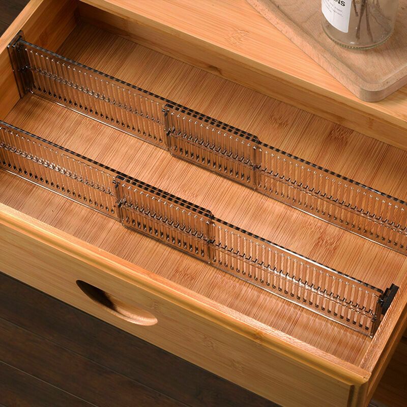 4 Pcs Drawer Organizer Transparent Black Cutlery Tray for Kitchen Bathroom or Bedroom Drawers Adjustable Plastic Drawer Divider