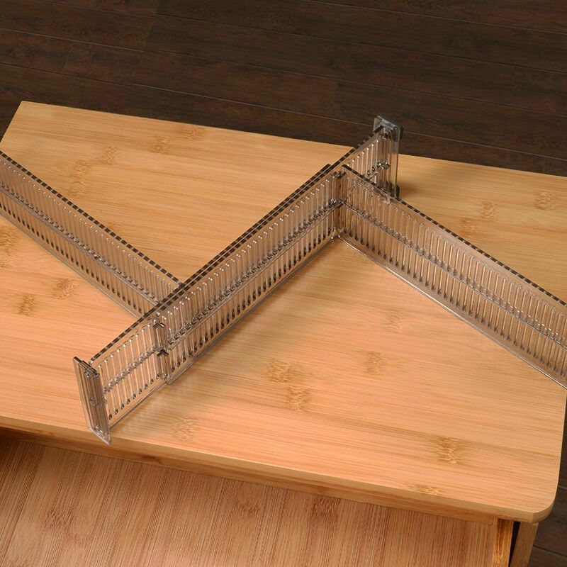 4 Pcs Drawer Organizer Transparent Black Cutlery Tray for Kitchen Bathroom or Bedroom Drawers Adjustable Plastic Drawer Divider