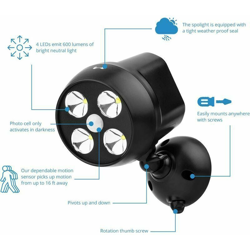 Waterproof Outdoor Light with Motion Detector Patio, Garden Hallway, LED Spotlight with Wireless Sensor Outdoor Security Light for Stairs