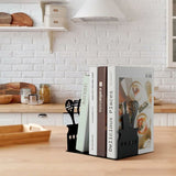 Cookbook Endcaps Black, Slip Mat Cookbook Holders Metal Cookbook Storage Metal Bookends with Anti-Decorative Cookbook Spoon - Front View