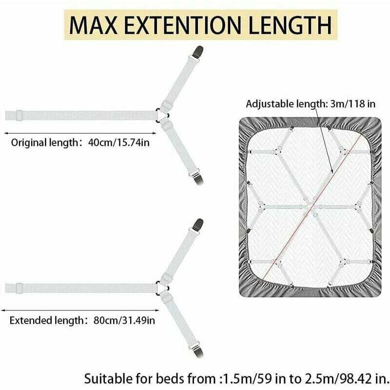 Adjustable Bed Sheet Fastener White, 3, 6, Mattress Sofa Cushion Bed Sheet Fasteners Sided Bedding Sheet Straps Way Elastic Bed Sheet Fastener