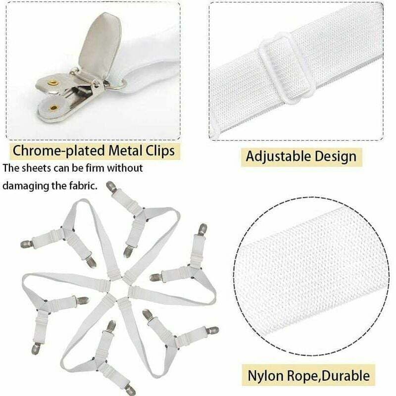 Adjustable Bed Sheet Fastener White, 3, 6, Mattress Sofa Cushion Bed Sheet Fasteners Sided Bedding Sheet Straps Way Elastic Bed Sheet Fastener