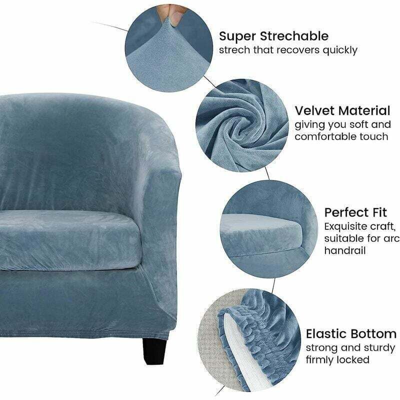 Velvet Cover of Armchair Club Set of Deux Pieces of Extensible Living Room Chair Cabriolet Tub with of Cushion Blue Gray