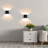 Modern LED Wall Light, 7W, Black Square, Warm Light Living Room Suitable for the Bedroom or Garden with a Colonnade