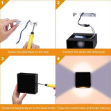 Modern LED Wall Light, 7W, Black Square, Warm Light Living Room Suitable for the Bedroom or Garden with a Colonnade