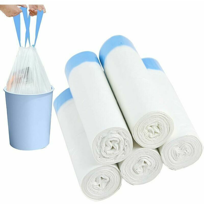 75 Pcs Garbage Bags 10L, White, 15L Garbage Bags with Handle of Transport Bags with Drawstring Bags with New Material for Kitchen Living Room Desk Men