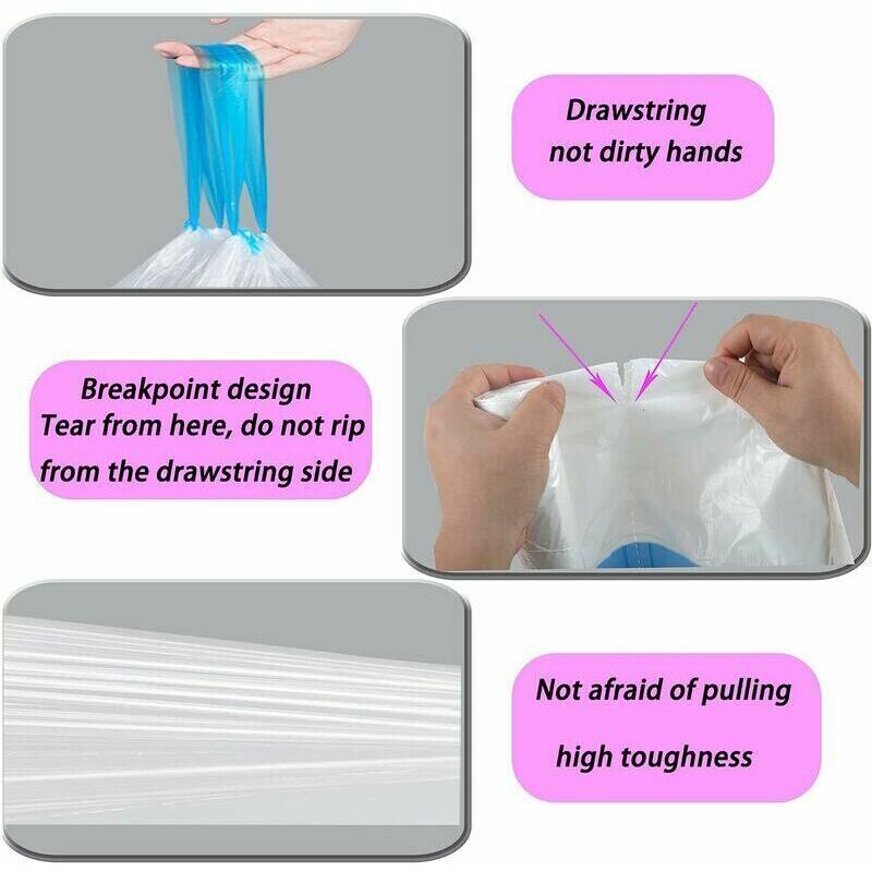75 Pcs Garbage Bags 10L, White, 15L Garbage Bags with Handle of Transport Bags with Drawstring Bags with New Material for Kitchen Living Room Desk Men