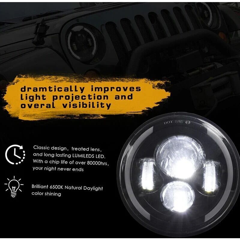 LED Headlight 150W Round LED Headlamp H4 H13 6500K Waterproof Low Beam, 150W, 7 in