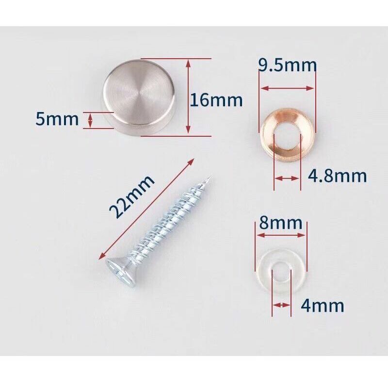 20 Pcs Cover Screws in Steel Stainless Decoratif Antirouille a Mirror with Seal Brush Waterproof Clou Rond for Bathroom, 16mm