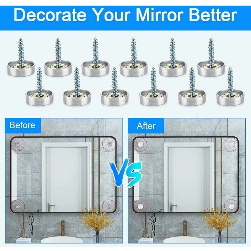 20 Pcs Cover Screws in Steel Stainless Decoratif Antirouille a Mirror with Seal Brush Waterproof Clou Rond for Bathroom, 16mm