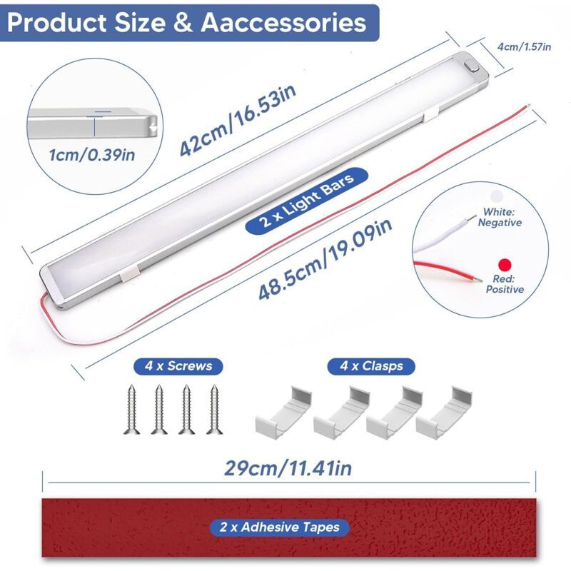2 Pcs Lighting 228 LED 12V, 10W Bar of Light Interieure a LED, 2000LM Bar of Light a LED with Switch on and Off Car, Truck Bateau