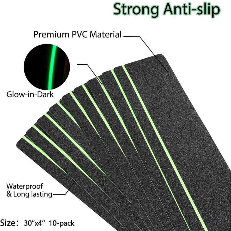 10 Pcs Bandes Antiderapantes X Slip for Outdoor Tape Adhesive Anti-Adhesive Abrasif a High Adherence for Marches of Escalier., 30 in, 4 in