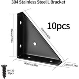 10 Pcs of Angles in Metal Wood Black Tables, Cabinets Mounting Angle Connector of Angle Corner Metallique 90 Degrees - Front View