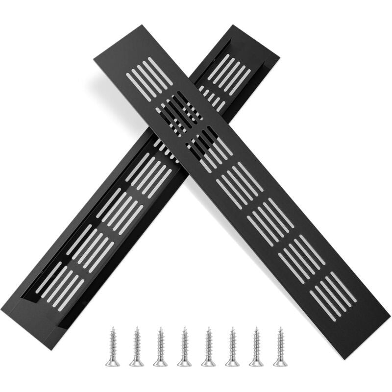 2 Pcs Mesh of Aeration in Aluminum of Ventilation Rectangulaire with Screws for the of Placards and of Chambres Black, 30x5cm