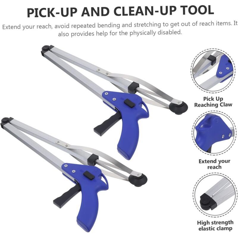 2 Pcs Ramasse Dechets Pliable in Aluminum Tool of Prehension Ergonomique for Garden and Cleaning Outdoor Aide for Personnes Agees and Handicapees