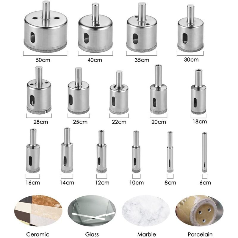 15 Pcs Drill Bit of Diamant Scie Cloches Tools Set, 8mm, 50mm